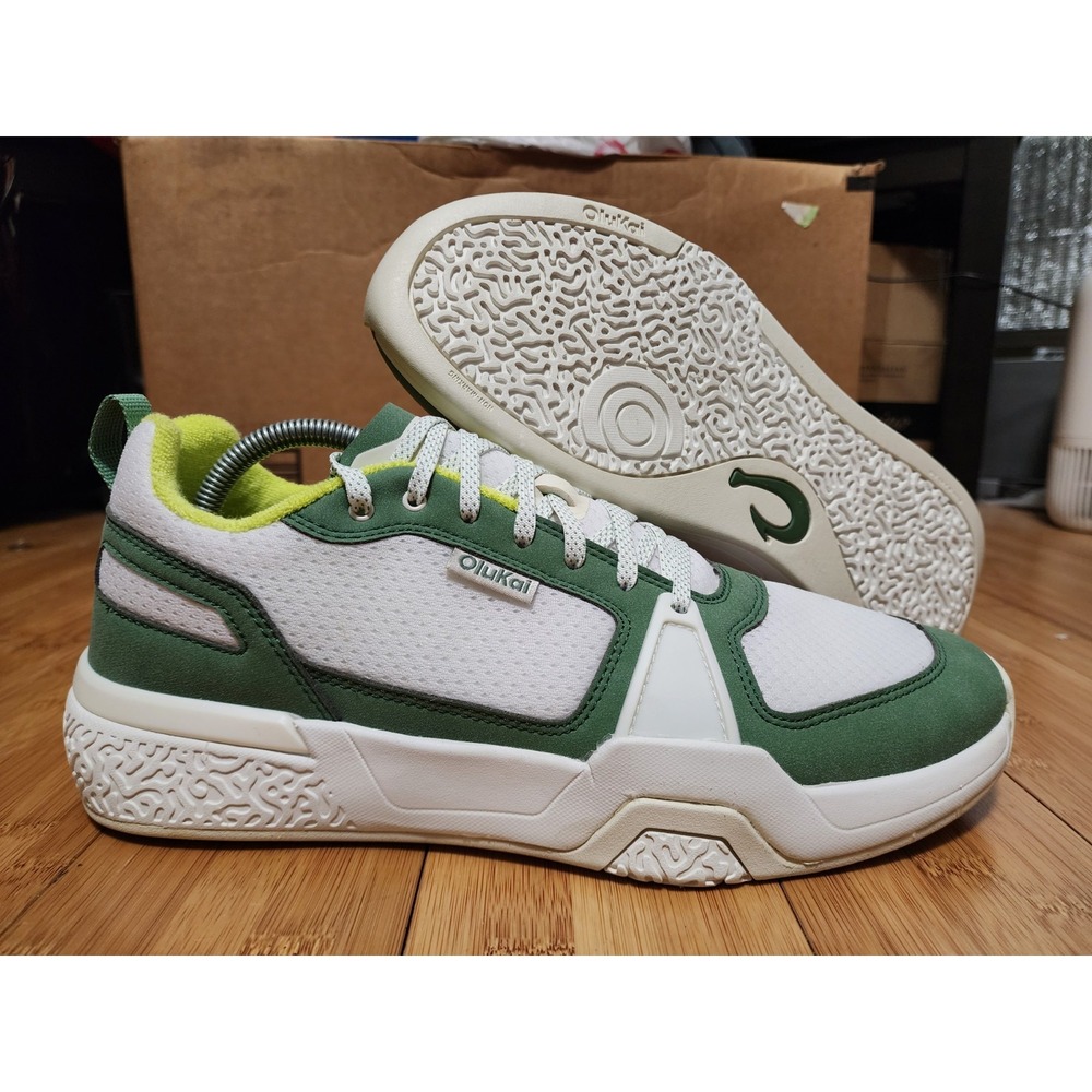 OluKai Anau Sneakers Mens 10 White Green Court Pickleball Shoes 10545-WBSE